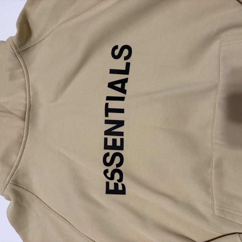 Fear of God Essentials Hoodie Beige Tan Logo Pullover Mens Size L Large - Picture 3 of 9